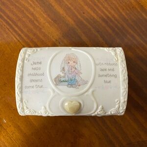 June Precious Moments White Jewelry Box with Heart Detail